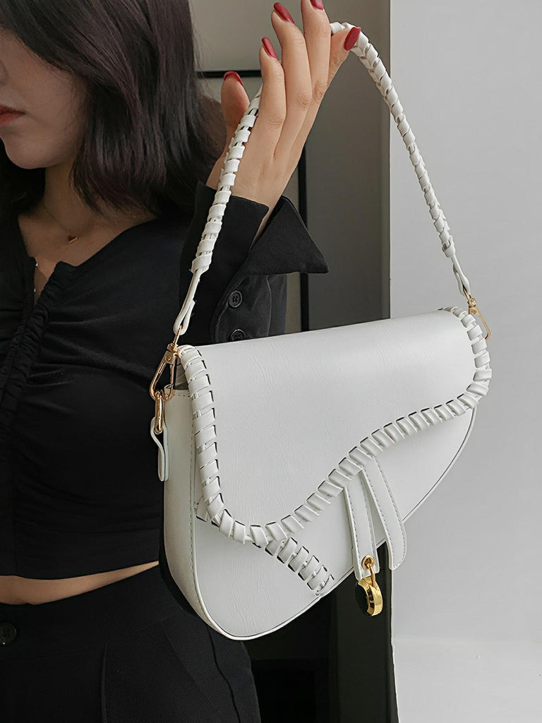 Sac à main tendance, design minimaliste, simili vegan synthétique, format compact, fermeture magnétique, modèle Fabienne - Sac à main - Blanc