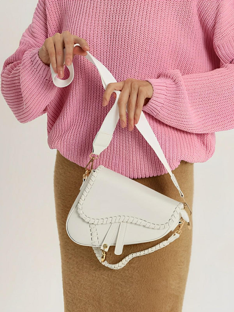 Sac à main tendance, design minimaliste, simili vegan synthétique, format compact, fermeture magnétique, modèle Fabienne - Sac à main - Blanc