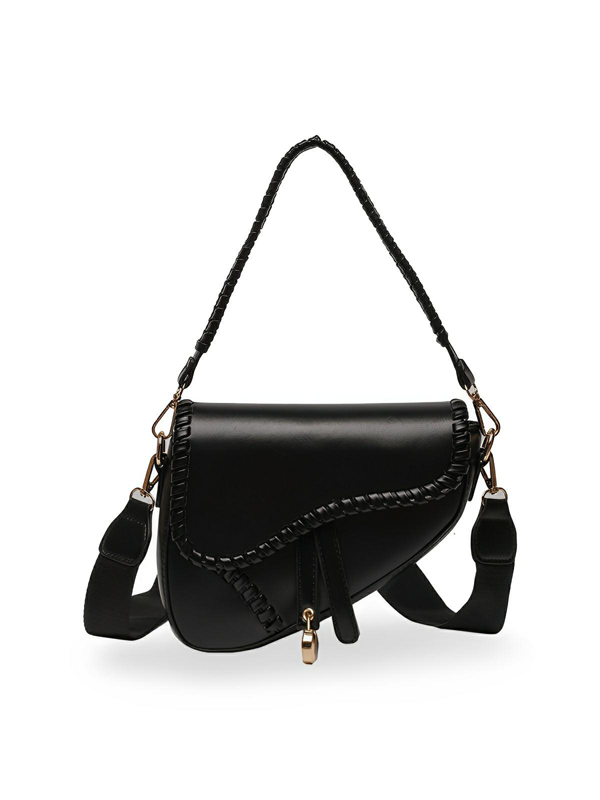 Sac à main tendance, design minimaliste, simili vegan synthétique, format compact, fermeture magnétique, modèle Fabienne - Sac à main - Noir