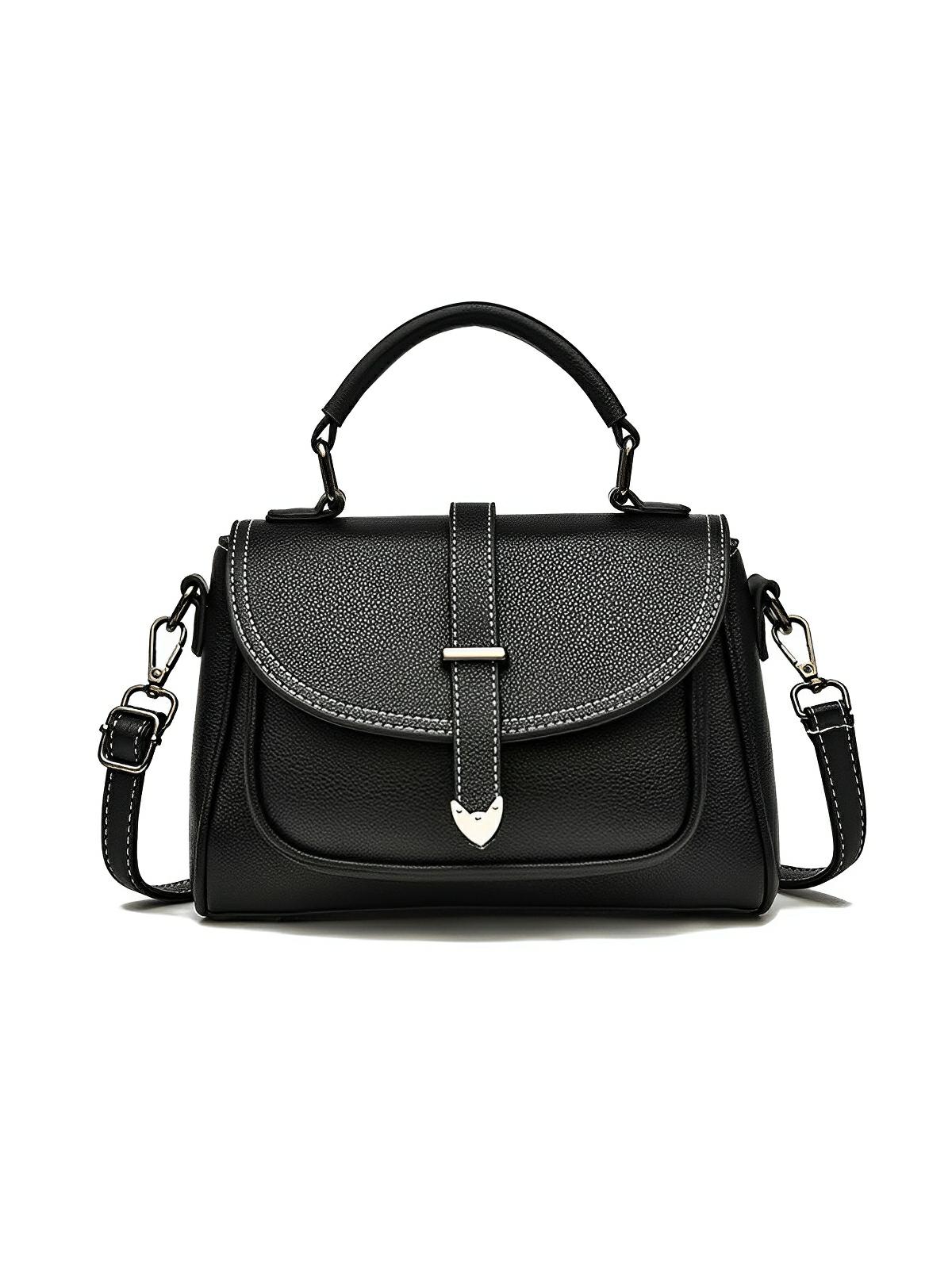 Sac à main tendance femme, porté épaule ou main, simili vegan, format compact, modèle Cassandra - Sac à main - Noir