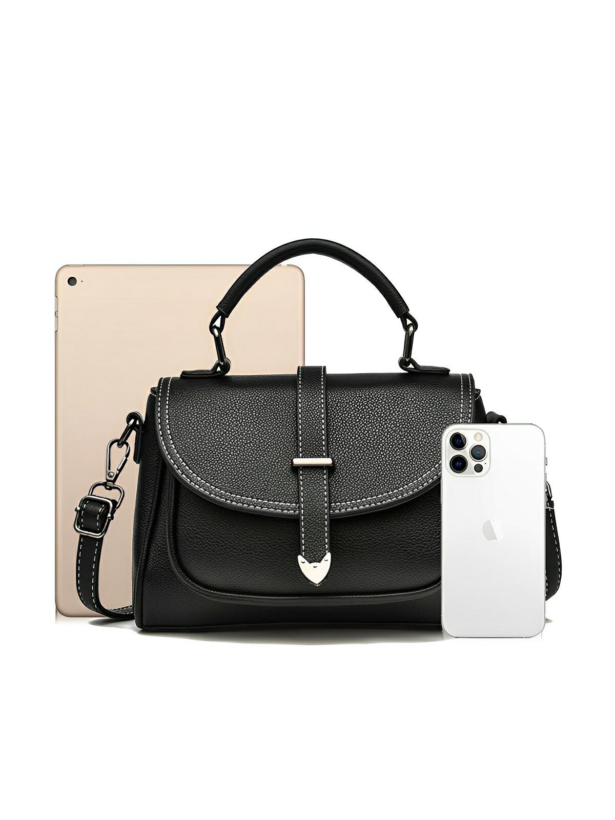 Sac à main tendance femme, porté épaule ou main, simili vegan, format compact, modèle Cassandra - Sac à main - Noir