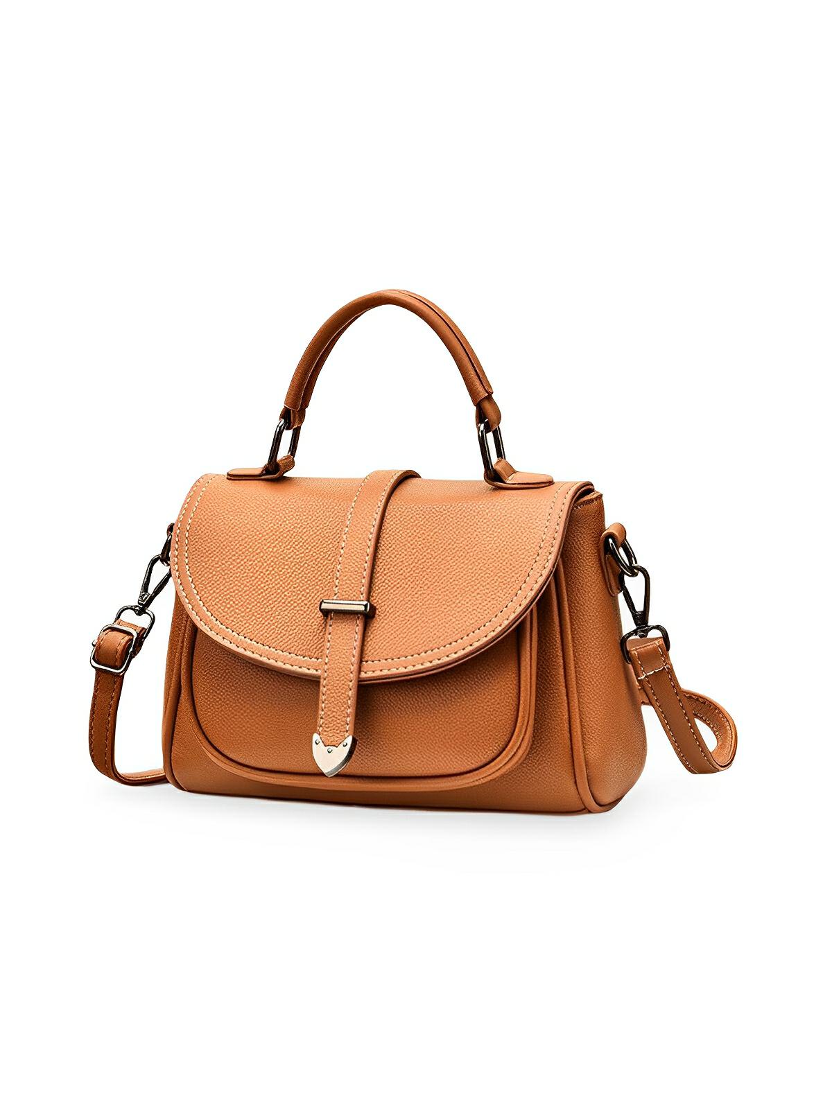 Sac à main tendance femme, porté épaule ou main, simili vegan, format compact, modèle Cassandra - Sac à main - Camel