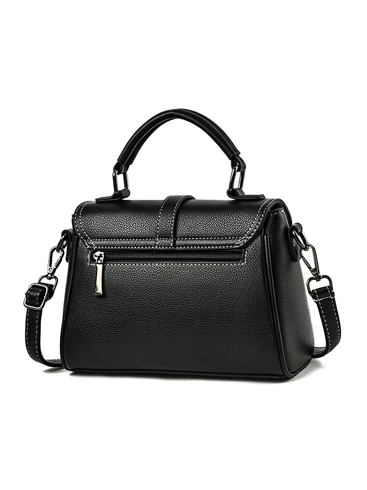 Sac à main tendance femme, porté épaule ou main, simili vegan, format compact, modèle Cassandra - Sac à main - Noir