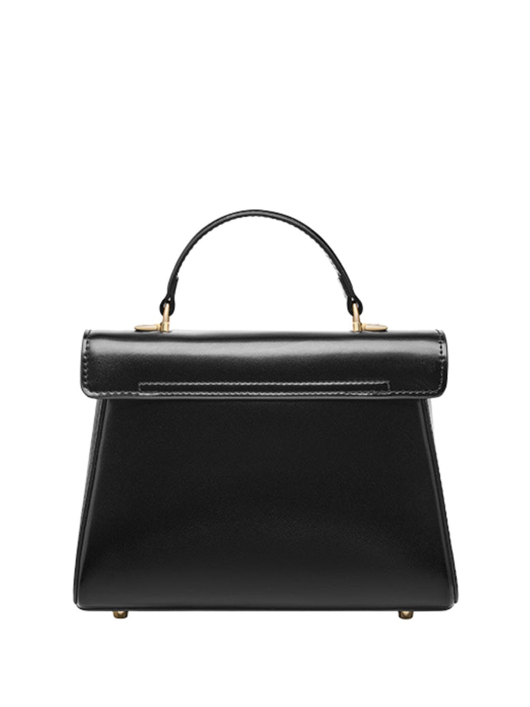 Sac à main trapèze en cuir, sac à main rigide, sac bandoulière amovible, sac fermeture à rabat, sac femme format moyen, modèle Fodiane - Sac à main - Noir