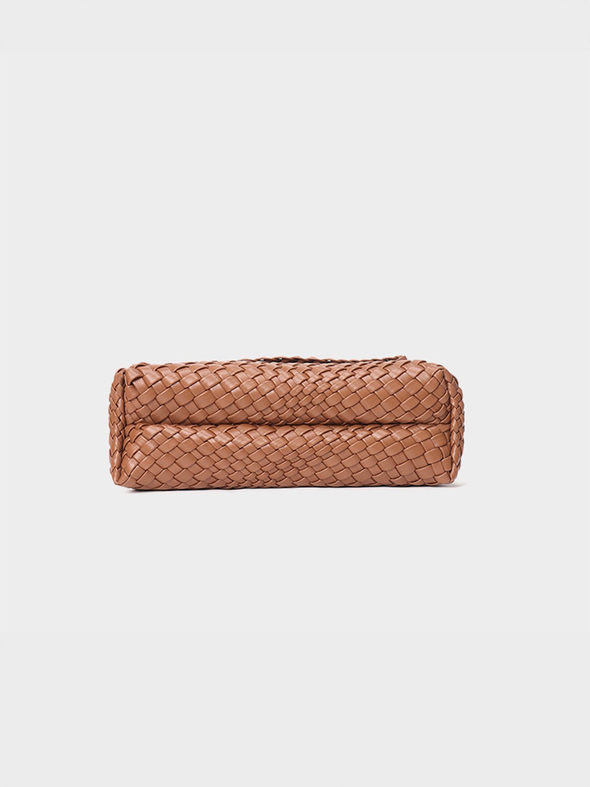 Sac à main tressé, format moyen, porté épaule ou main, simili vegan marron, rabat aimanté, modèle Cherifa - Sac à main - Camel