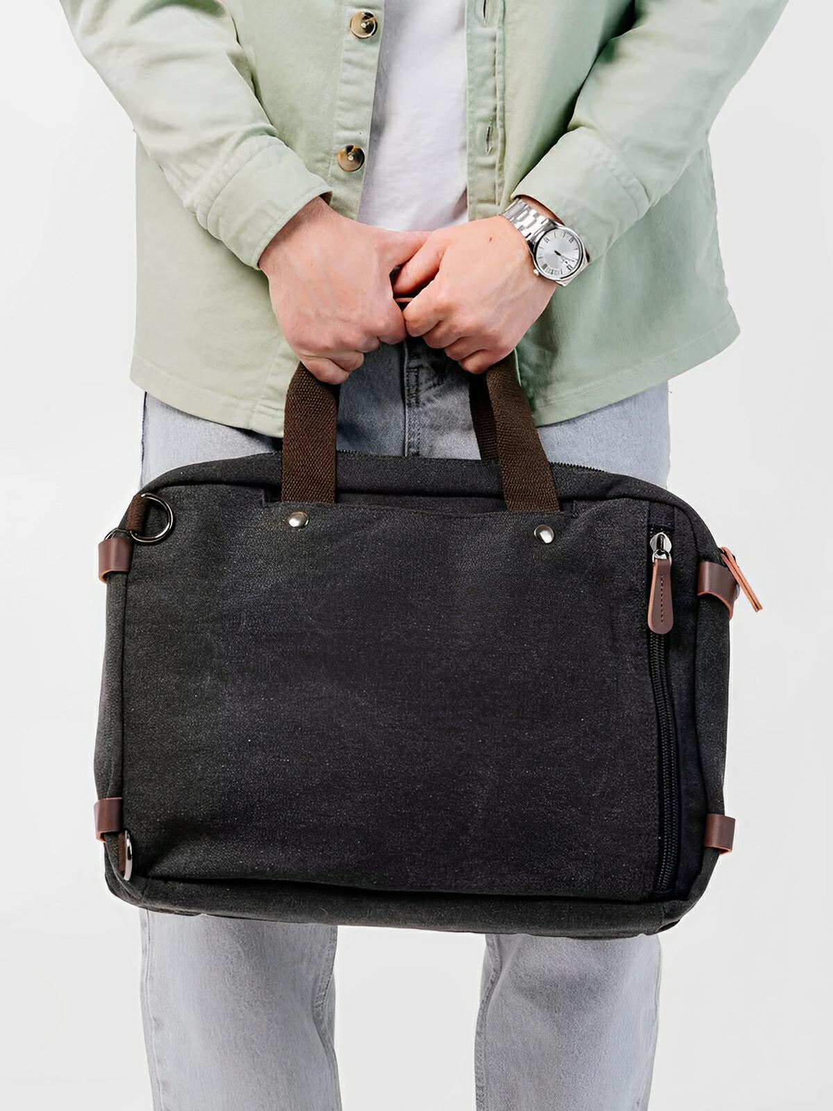 Sac bandoulière convertible en sac à dos, style business en toile canvas, multi - poches, modèle Nolan - Sac Bandoulière - Gris foncé