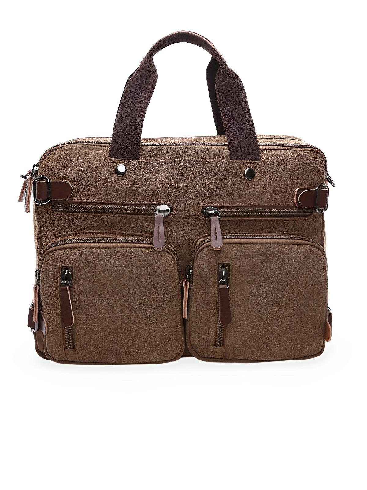 Sac bandoulière convertible en sac à dos, style business en toile canvas, multi - poches, modèle Nolan - Sac Bandoulière - Marron