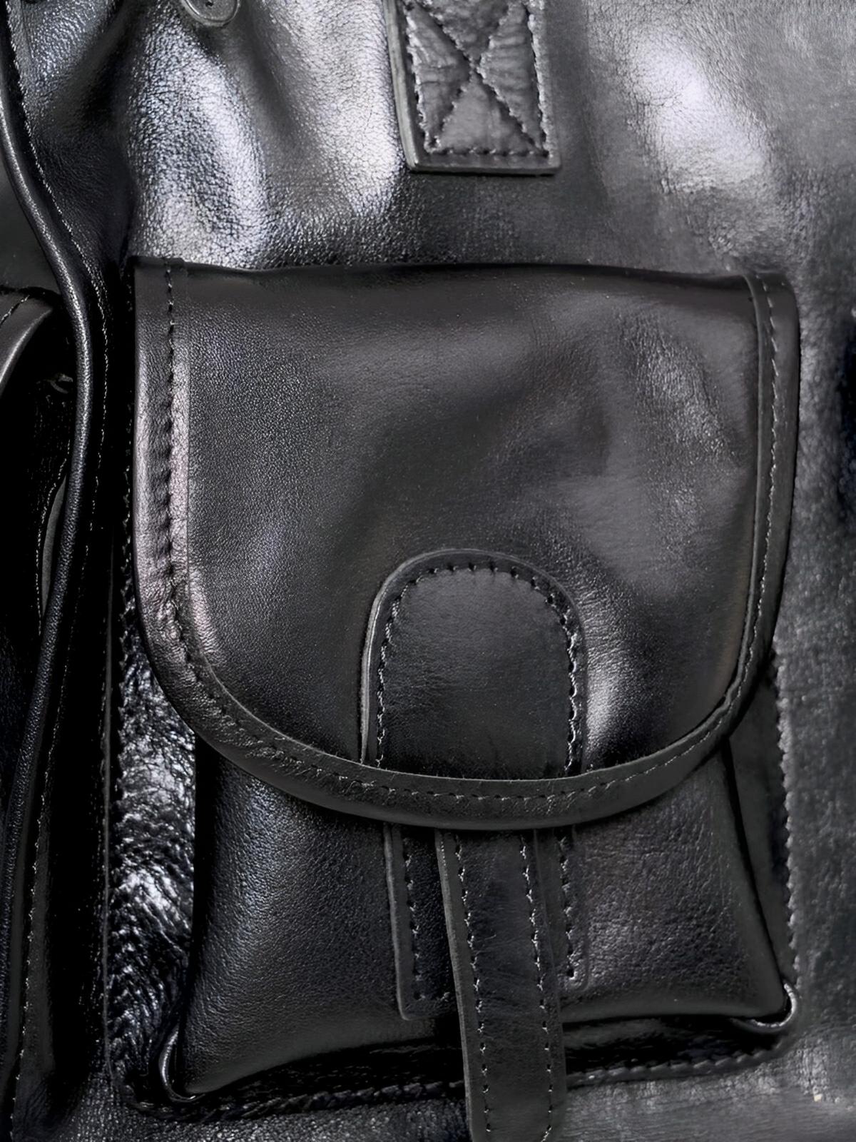 Sac bandoulière cuir, à inspiration postal vintage, modèle Tristan - Sac Bandoulière - Noir