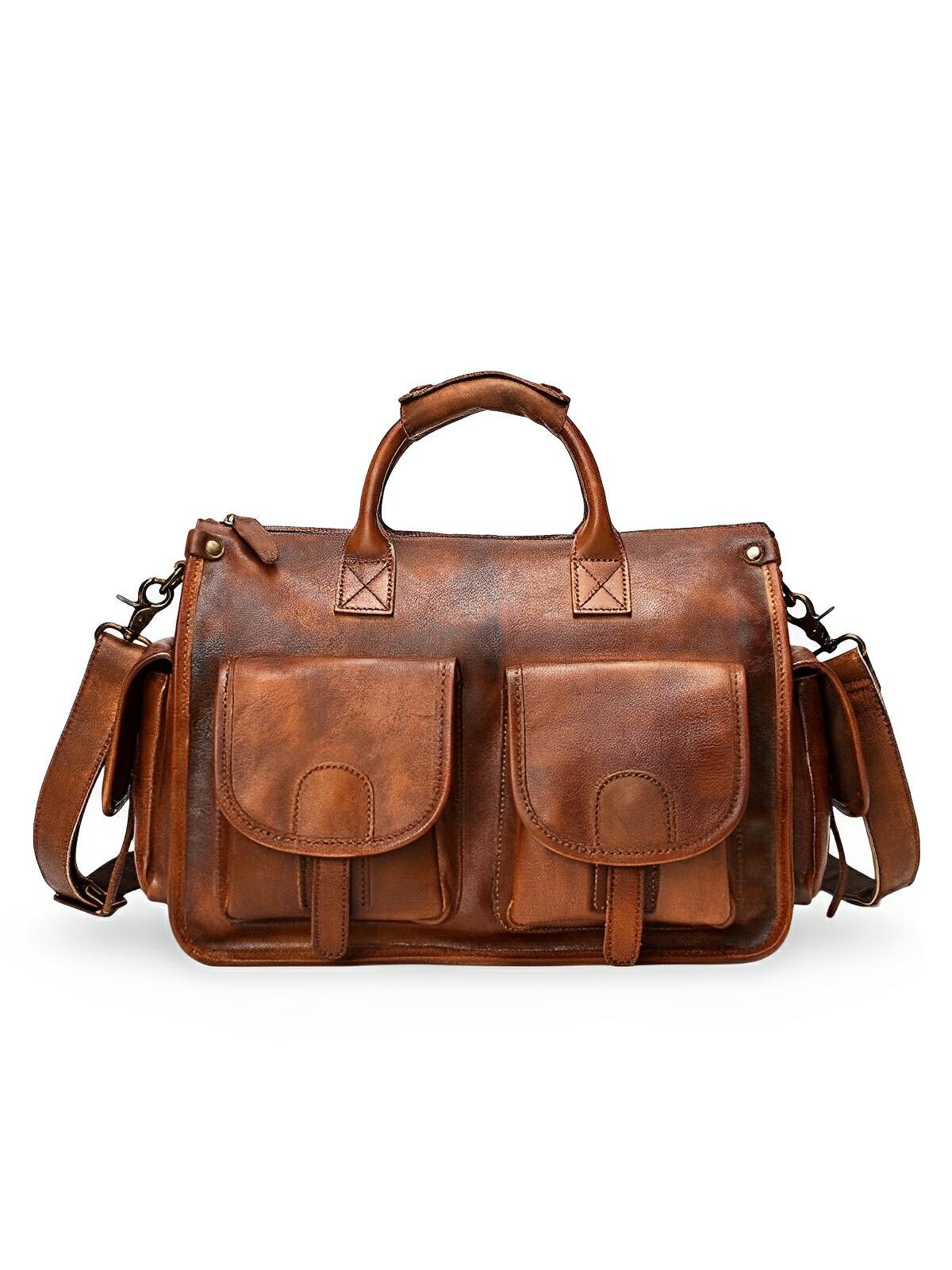 Sac bandoulière cuir, à inspiration postal vintage, modèle Tristan - Sac Bandoulière - Marron