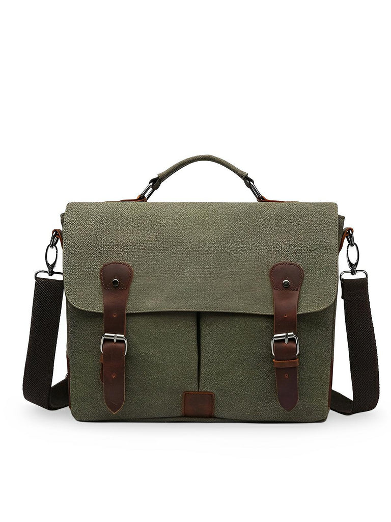 Sac bandoulière en toile, sacoche pour ordinateur 13 pouces, sac messager vintage homme, modèle Justin - Sac Bandoulière - Vert