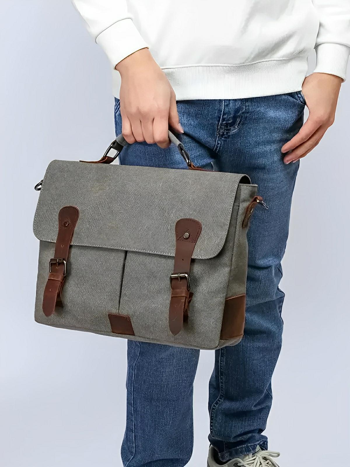 Sac bandoulière en toile, sacoche pour ordinateur 13 pouces, sac messager vintage homme, modèle Justin - Sac Bandoulière - Gris
