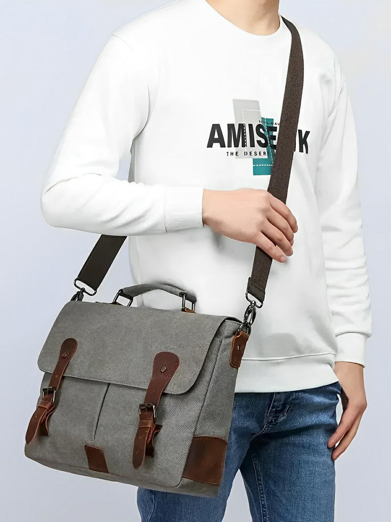 Sac bandoulière en toile, sacoche pour ordinateur 13 pouces, sac messager vintage homme, modèle Justin - Sac Bandoulière - Gris