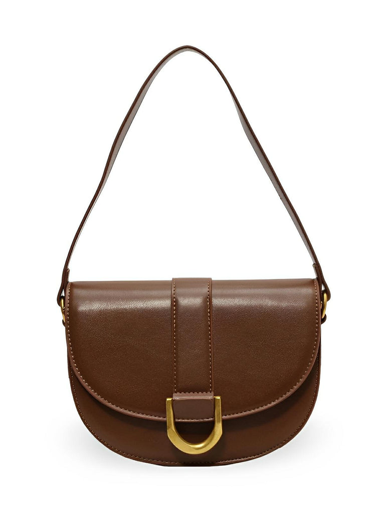 Sac bandoulière femme compact, simili vegan, boucle décorative, pratique et tendance, modèle Kitty - Sac Bandoulière - Marron