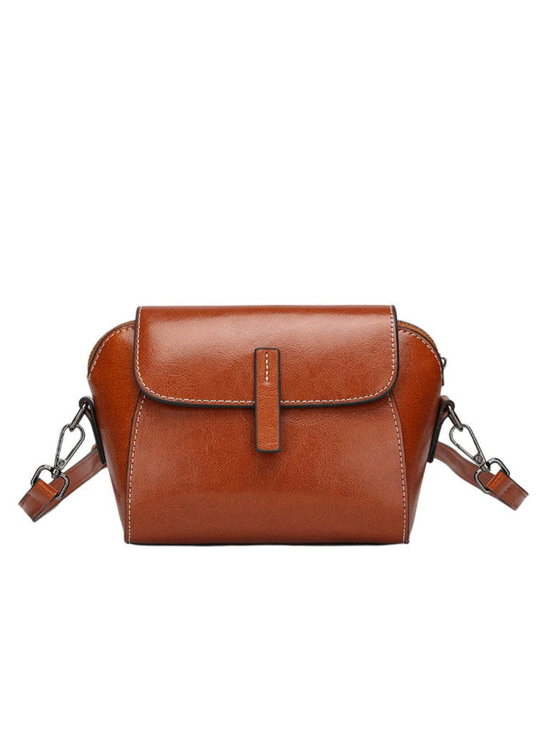 Sac bandoulière femme cuir, petit sac rigide, format rectangulaire, compartiments multiples, modèle Azeline - Sac à main - Camel