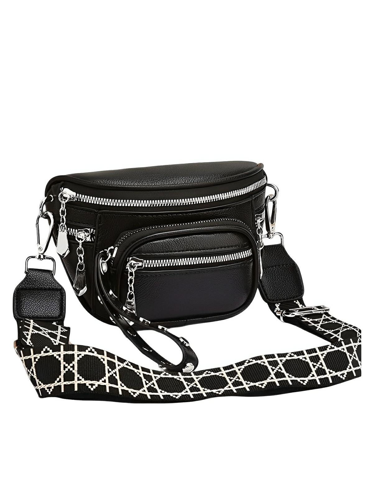 Sac bandoulière femme, design minimaliste, en simili vegan, 3 compartiments, déperlant, porté épaule et travers, modèle Jenna - Sac Bandoulière - Noir