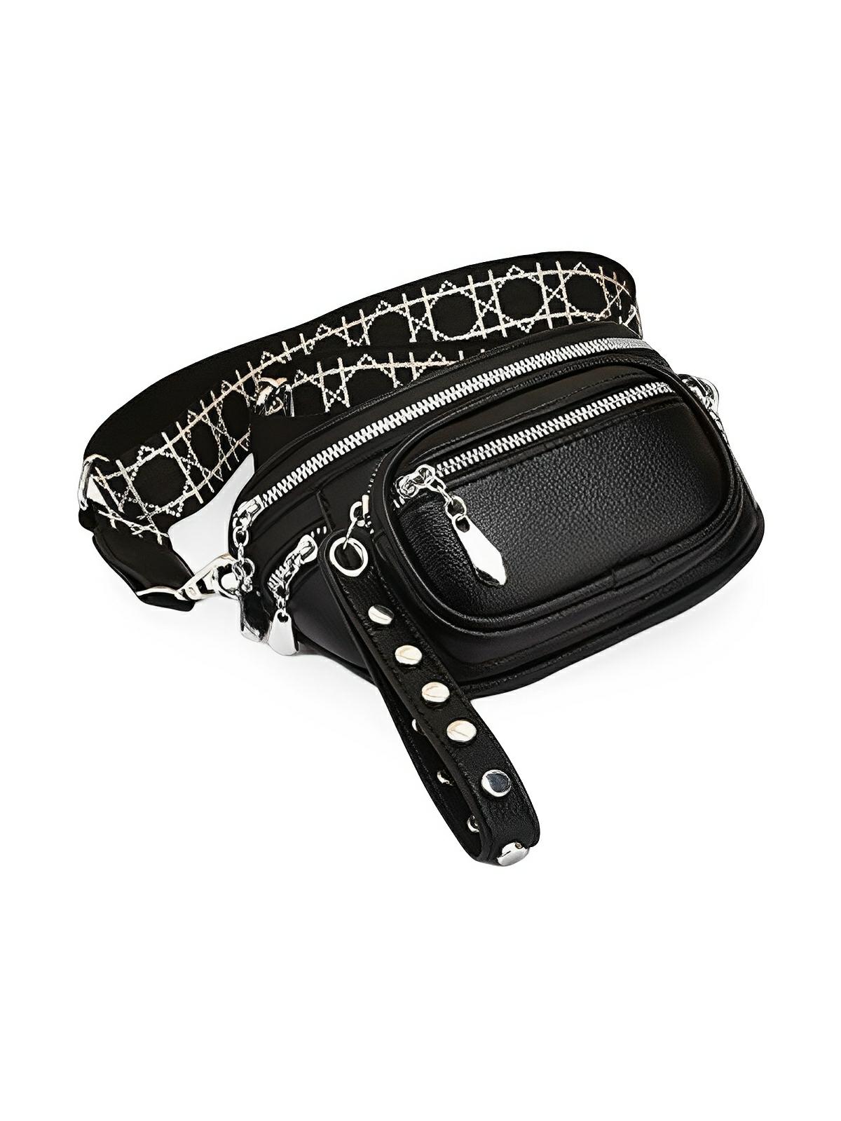 Sac bandoulière femme, design minimaliste, en simili vegan, 3 compartiments, déperlant, porté épaule et travers, modèle Jenna - Sac Bandoulière - Noir