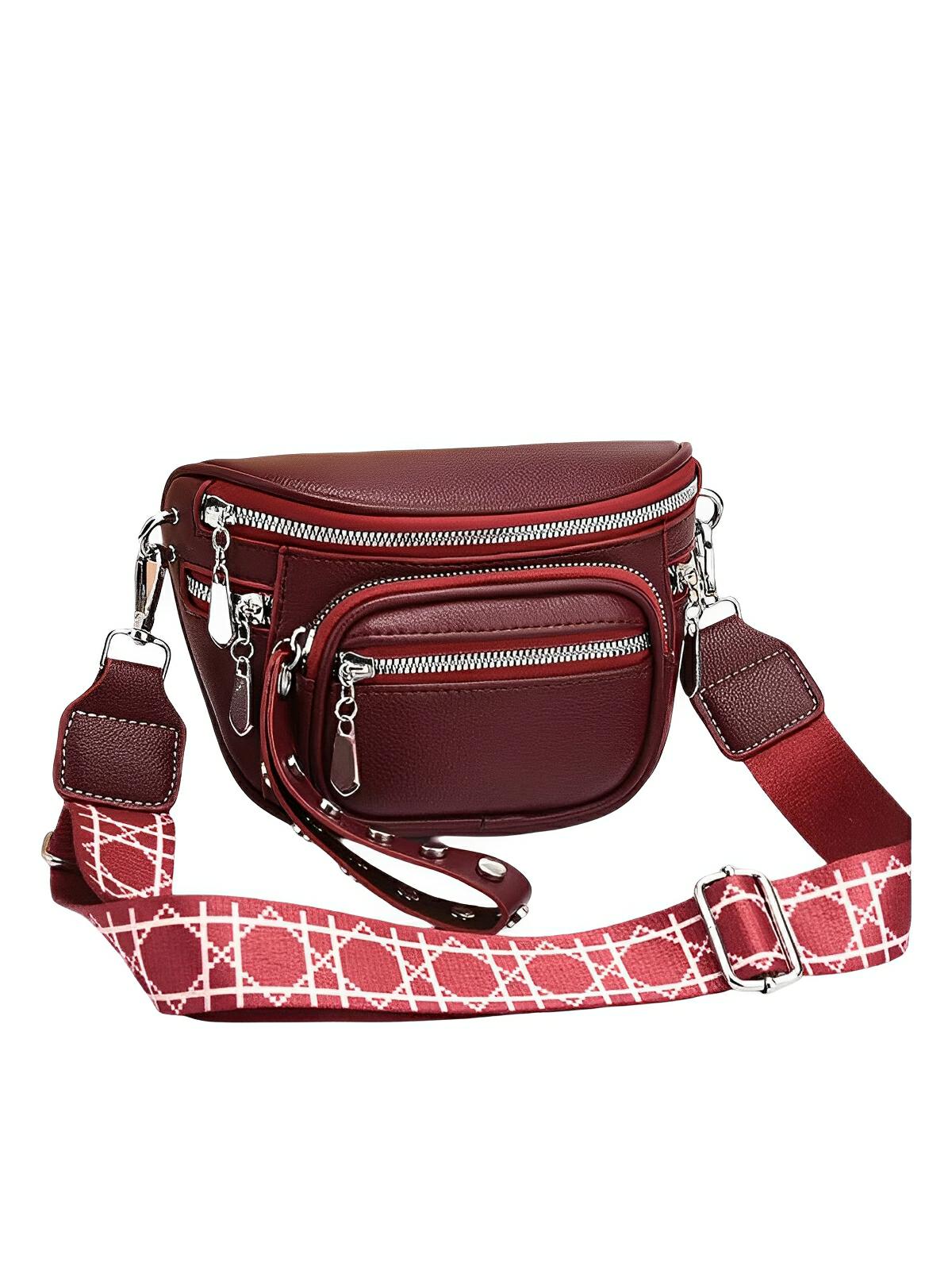 Sac bandoulière femme, design minimaliste, en simili vegan, 3 compartiments, déperlant, porté épaule et travers, modèle Jenna - Sac Bandoulière - Rouge