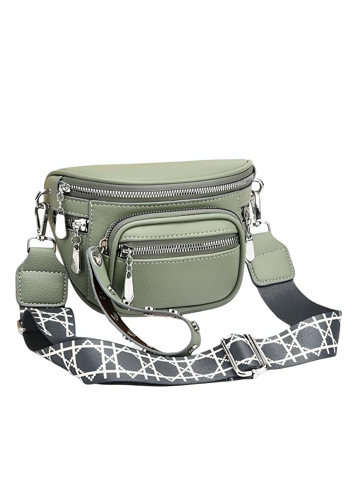 Sac bandoulière femme, design minimaliste, en simili vegan, 3 compartiments, déperlant, porté épaule et travers, modèle Jenna - Sac Bandoulière - Vert