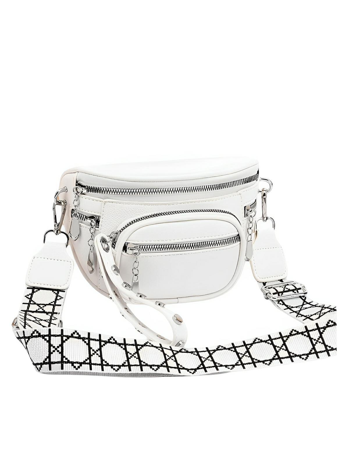 Sac bandoulière femme, design minimaliste, en simili vegan, 3 compartiments, déperlant, porté épaule et travers, modèle Jenna - Sac Bandoulière - Blanc