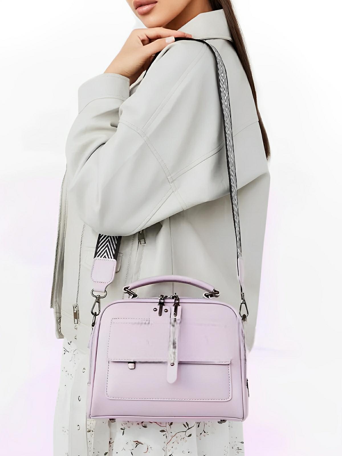 Sac bandoulière femme, grand format, simili vegan, poches multiples, bandoulières interchangeables, zip sécurisé, style moderne, modèle Karine - Sac Bandoulière - Violet