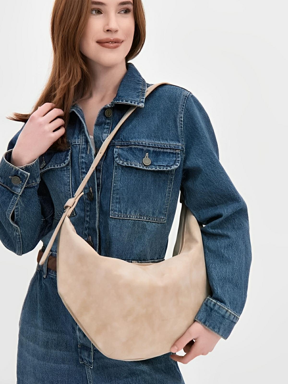Sac Bandoulière hobo femme, grand sac épaule, style vintage, effet suédé, porté travers, modèle Jennifer - Sac Bandoulière - Marron