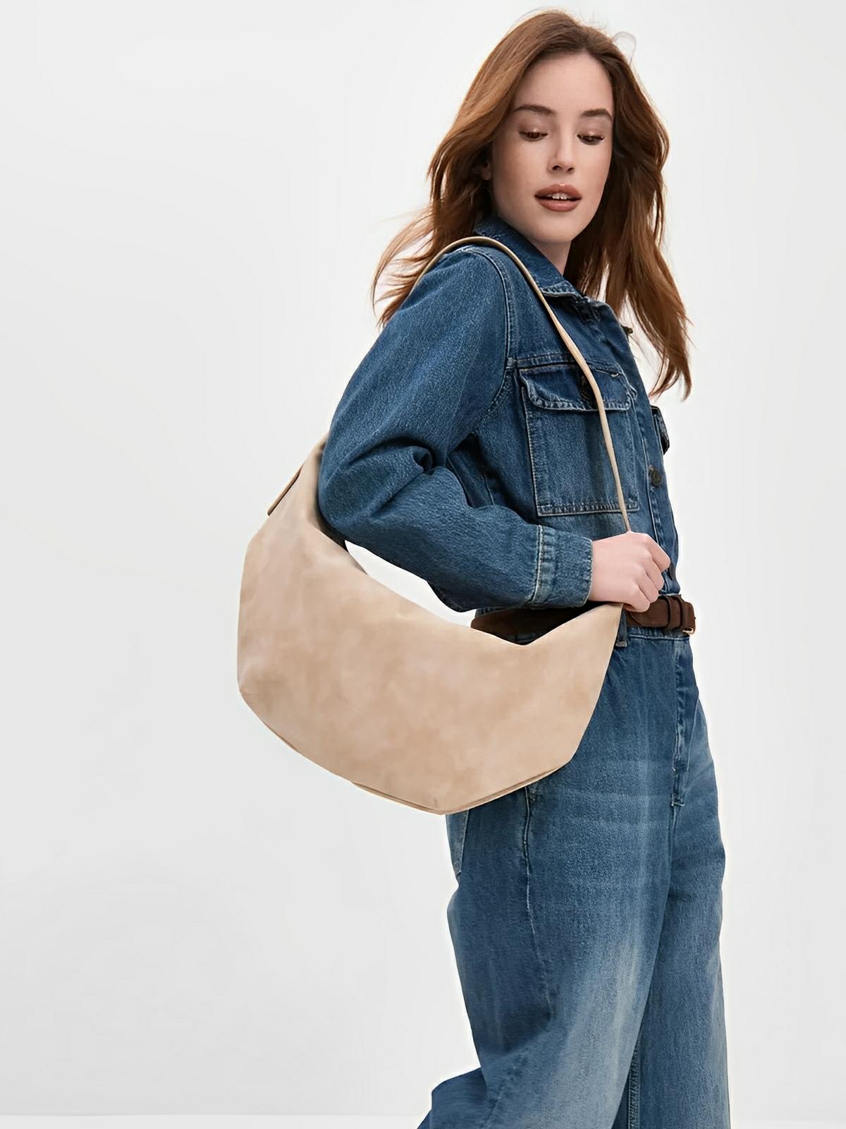Sac Bandoulière hobo femme, grand sac épaule, style vintage, effet suédé, porté travers, modèle Jennifer - Sac Bandoulière - Marron