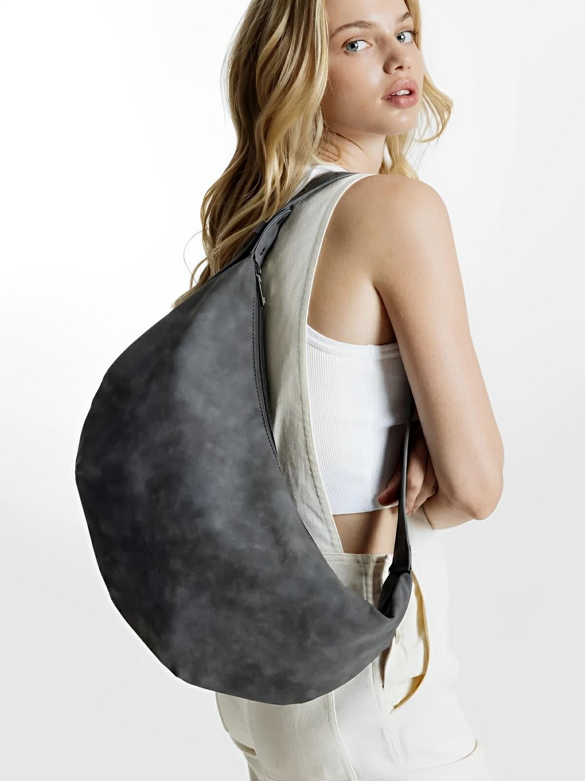 Sac Bandoulière hobo femme, grand sac épaule, style vintage, effet suédé, porté travers, modèle Jennifer - Sac Bandoulière - Marron