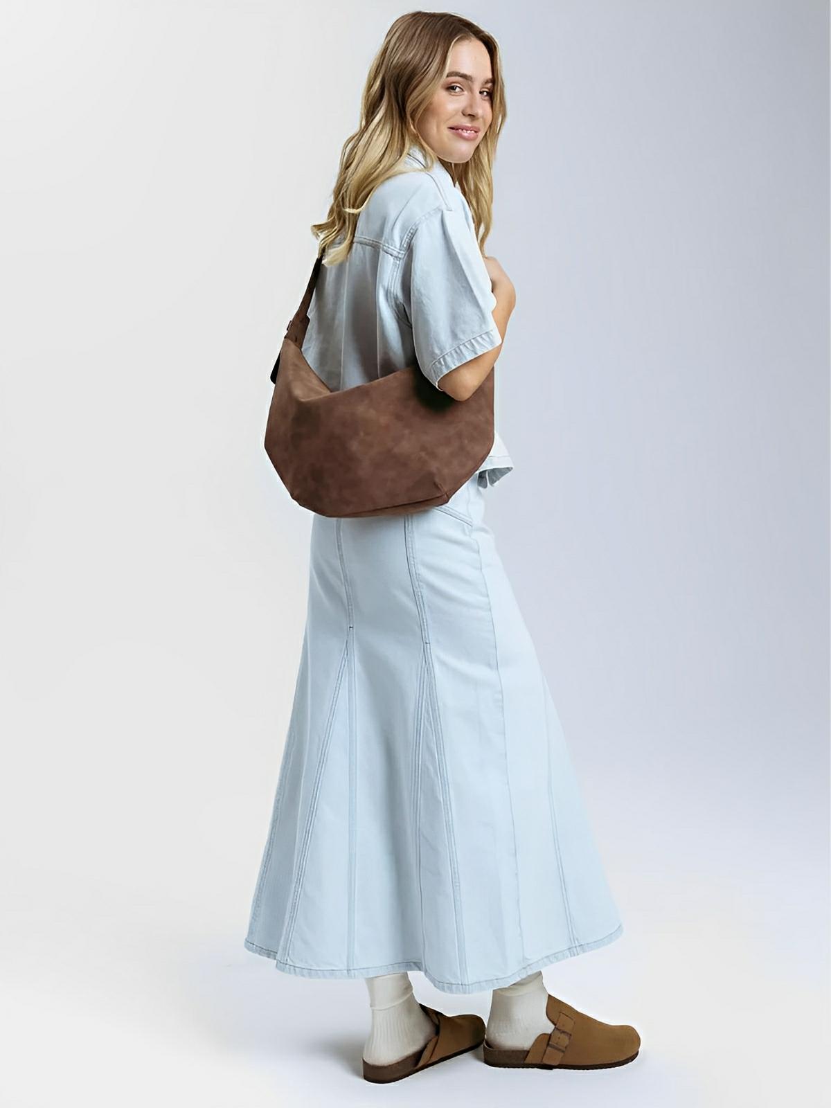 Sac Bandoulière hobo femme, grand sac épaule, style vintage, effet suédé, porté travers, modèle Jennifer - Sac Bandoulière - Marron