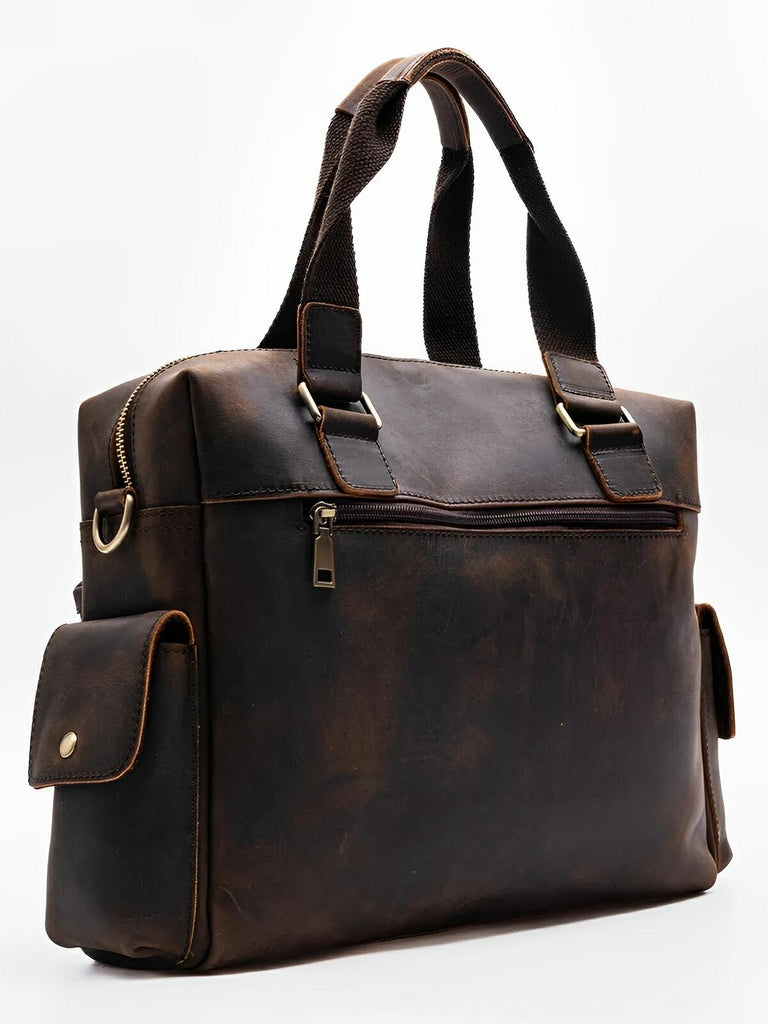 Sac bandoulière pour homme, en cuir véritable à grande capacité, style vintage, modèle Pélage - Sac Bandoulière - Café