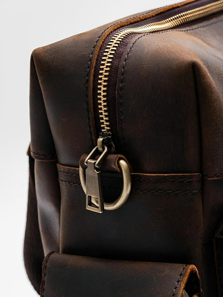 Sac bandoulière pour homme, en cuir véritable à grande capacité, style vintage, modèle Pélage - Sac Bandoulière - Café