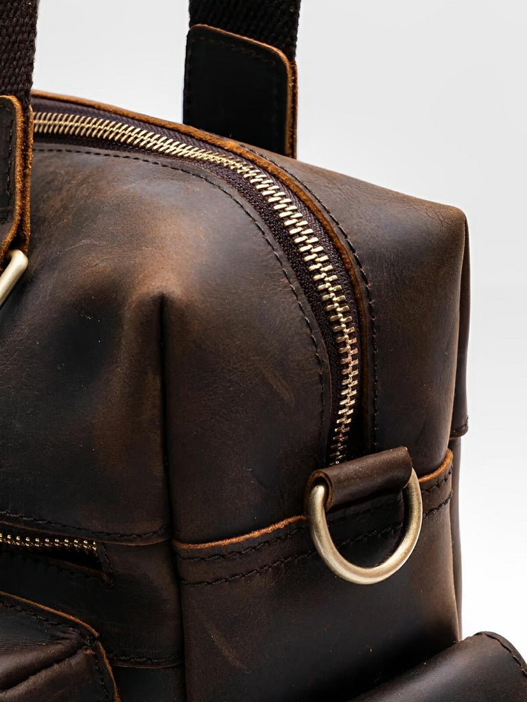 Sac bandoulière pour homme, en cuir véritable à grande capacité, style vintage, modèle Pélage - Sac Bandoulière - Café