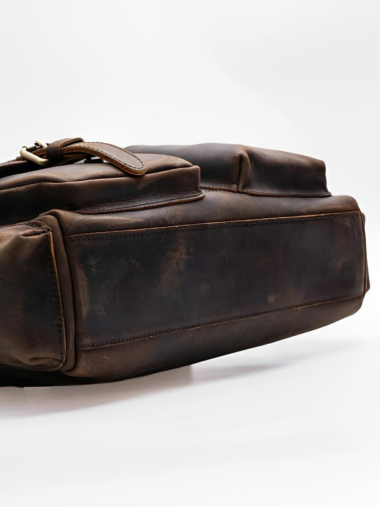 Sac bandoulière pour homme, en cuir véritable à grande capacité, style vintage, modèle Pélage - Sac Bandoulière - Café