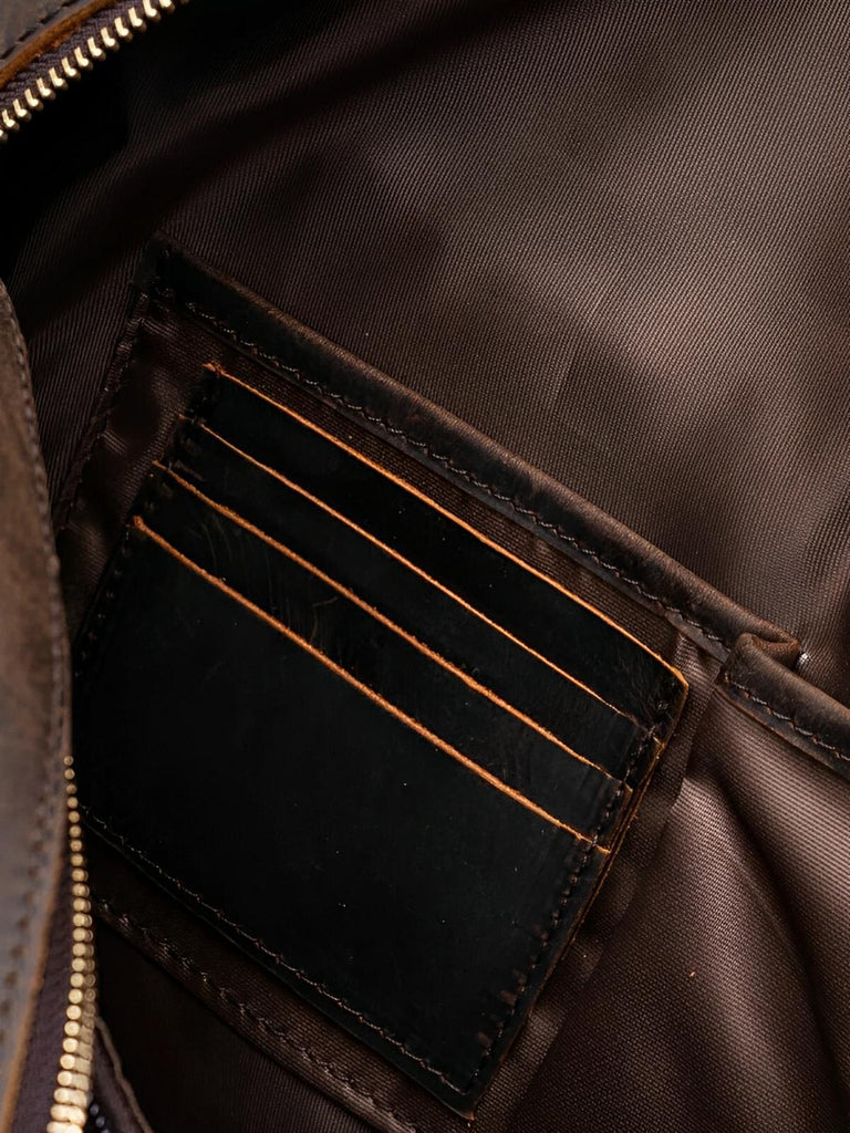 Sac bandoulière pour homme, en cuir véritable à grande capacité, style vintage, modèle Pélage - Sac Bandoulière - Café