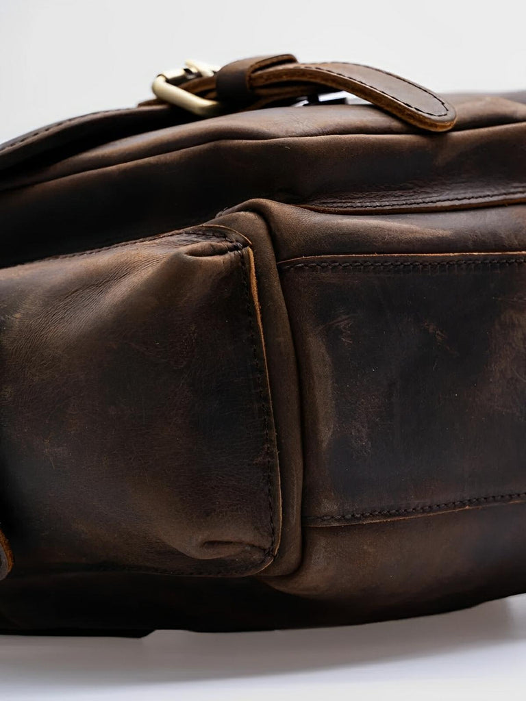 Sac bandoulière pour homme, en cuir véritable à grande capacité, style vintage, modèle Pélage - Sac Bandoulière - Café