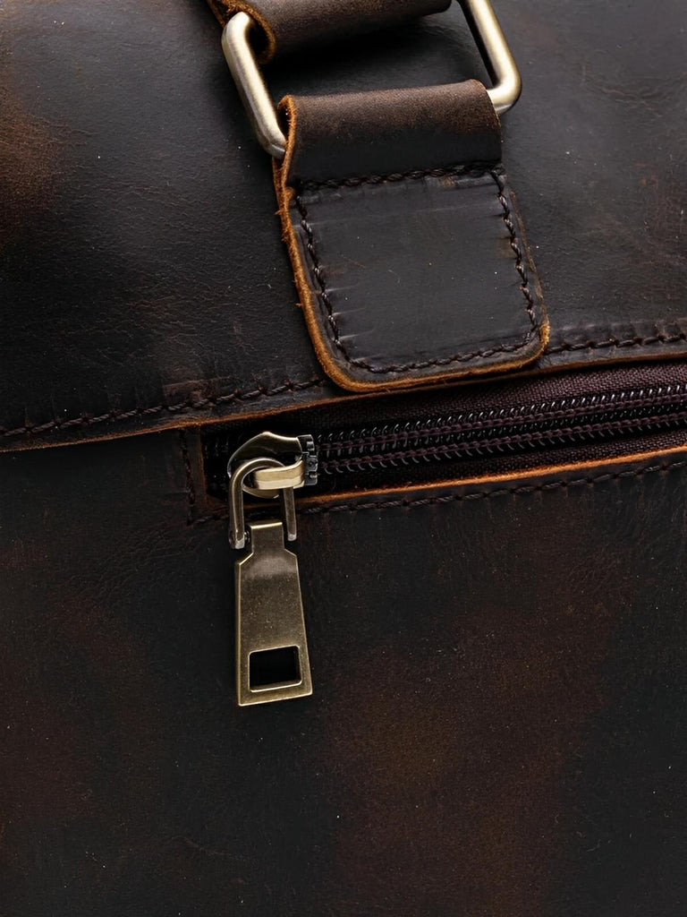 Sac bandoulière pour homme, en cuir véritable à grande capacité, style vintage, modèle Pélage - Sac Bandoulière - Café