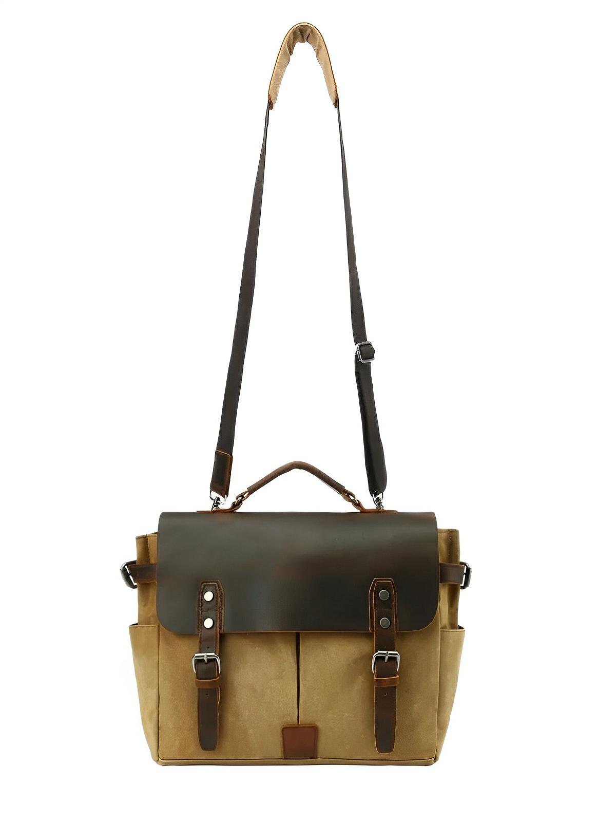 Sac bandoulière rétro, en toile cirée et cuir véritable, multi - usages, modèle Savinien - Sac Bandoulière - Marron