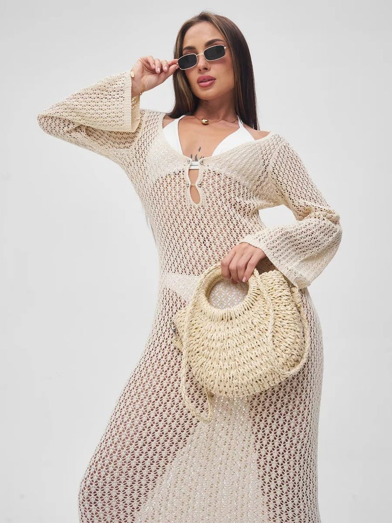 Sac de plage demi - lune en raphia, bandoulière d'été, sac à main rond tissé, idéal vacances, modèle Emilia - Sac de plage - Beige