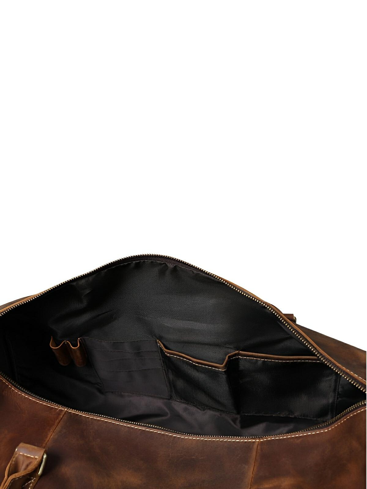Sac de voyage cuir vintage avec compartiment à chaussures, bandoulière réglable et poches multiples, modèle Urbin - Sac de voyage - Marron