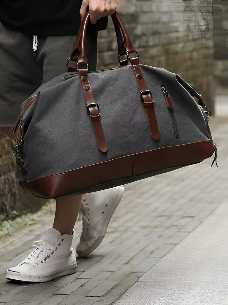 Sac de voyage toile et simili vegan, grand format, pratique et résistant, multi - usage, modèle Bazin - Sac de voyage - Gris
