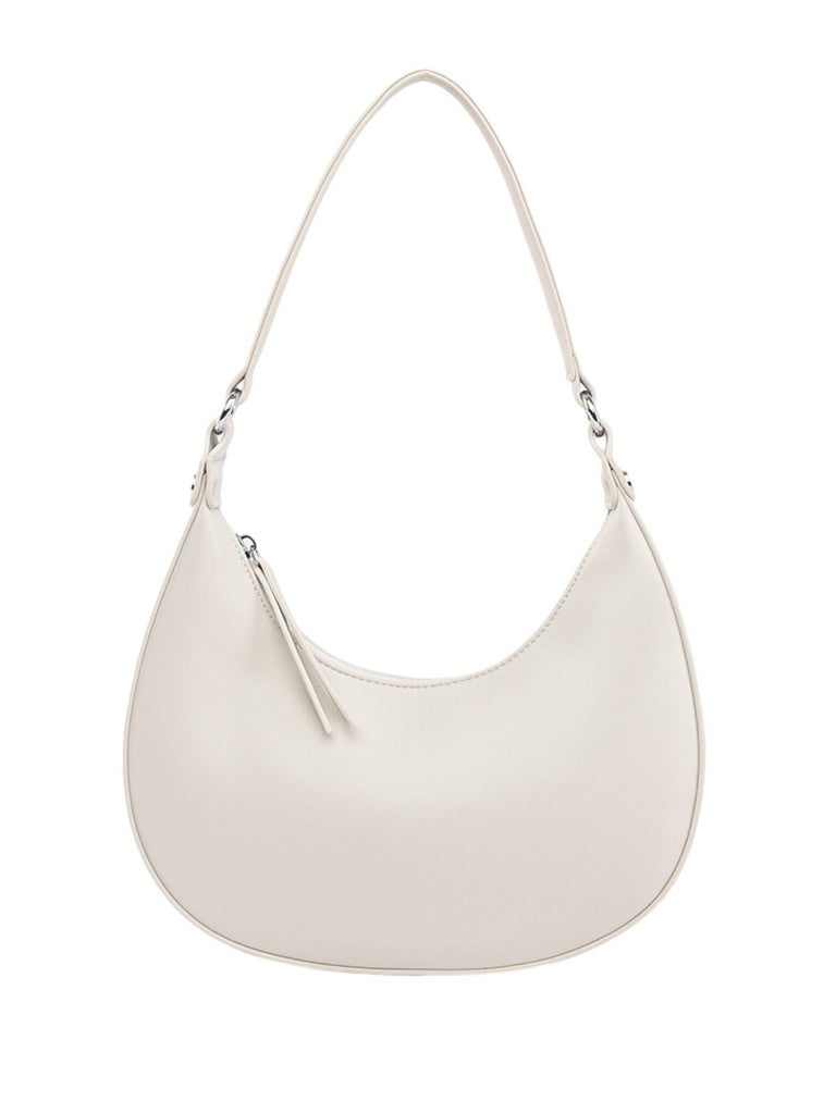 Sac demi - lune femme, épaule, poignet, forme baguette, fermeture zippée, simili vegan, sac tendance femme, modèle Adrienne - Sac à main - Blanc