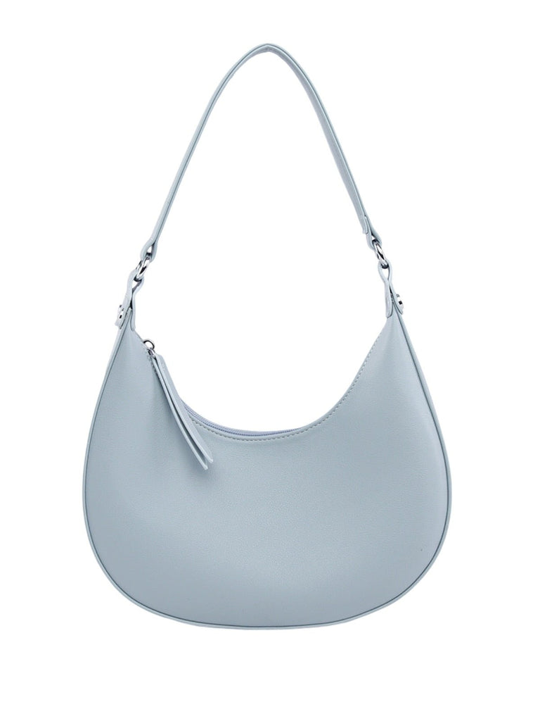 Sac demi - lune femme, épaule, poignet, forme baguette, fermeture zippée, simili vegan, sac tendance femme, modèle Adrienne - Sac à main - Bleu
