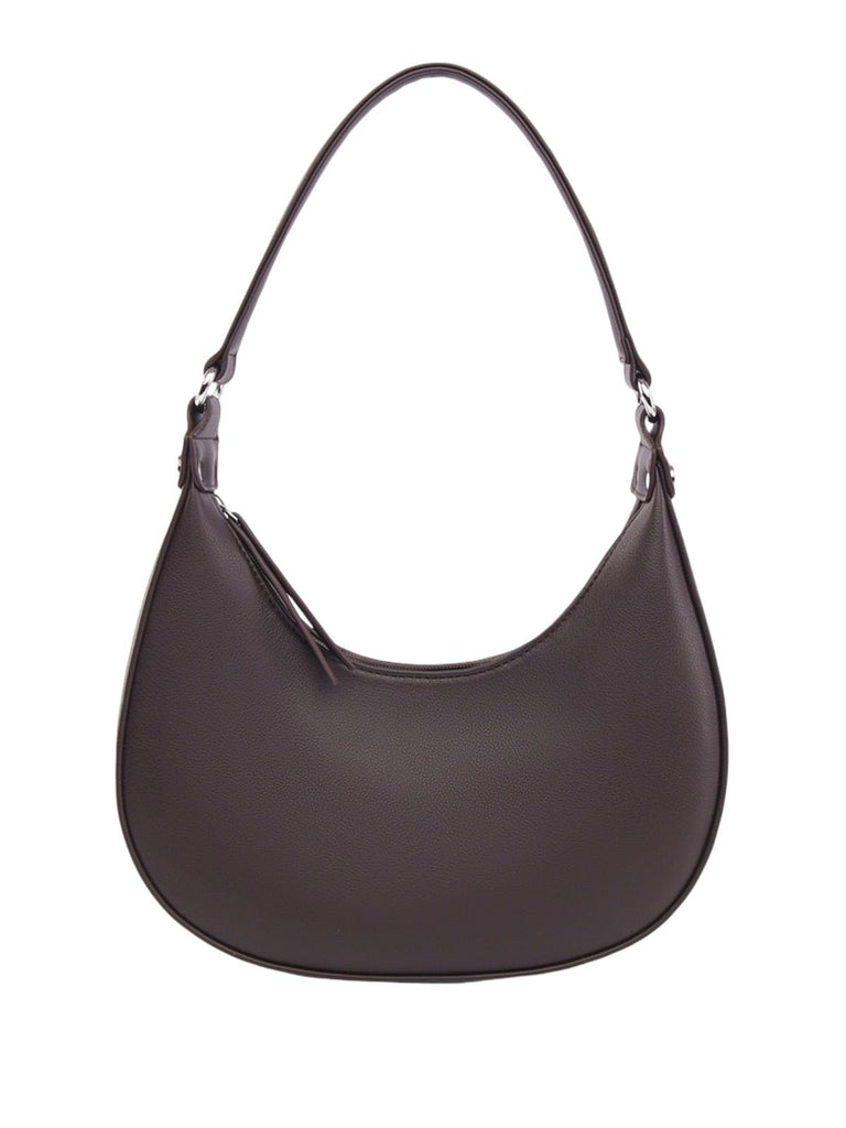 Sac demi - lune femme, épaule, poignet, forme baguette, fermeture zippée, simili vegan, sac tendance femme, modèle Adrienne - Sac à main - Marron