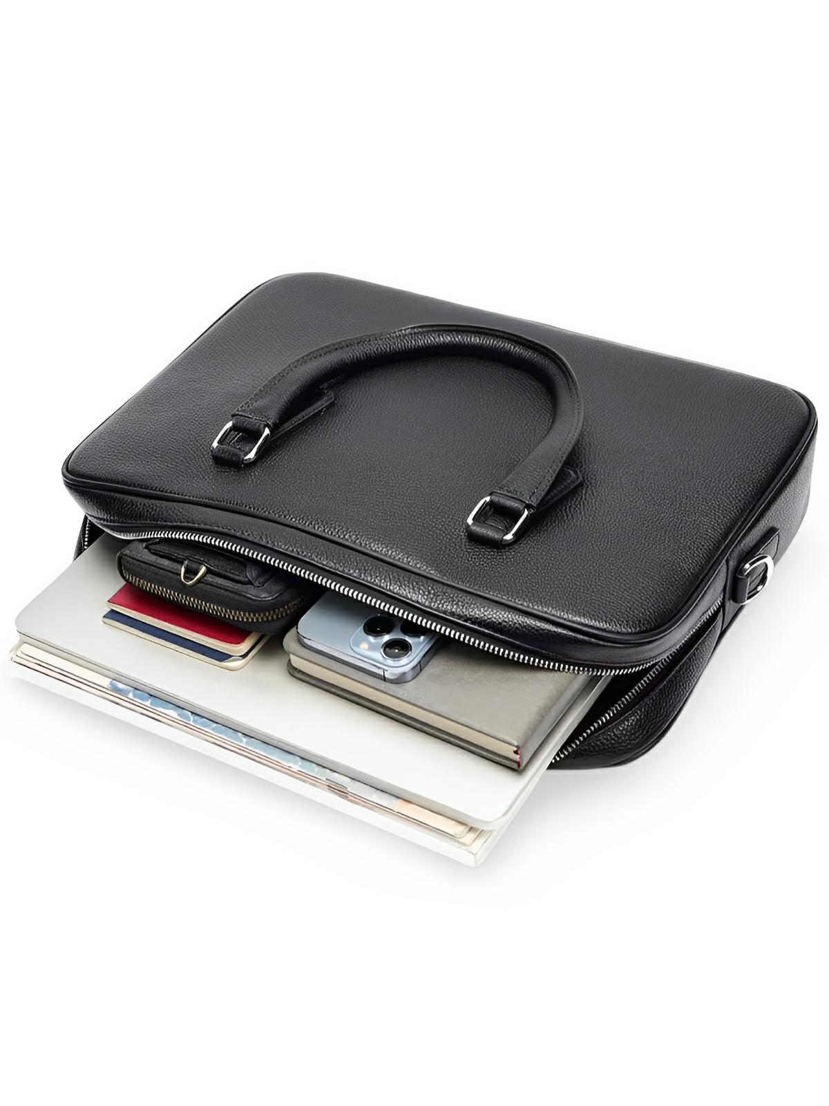 Sac en cuir véritable, porte - documents homme, format A4, bandoulière réglable, au design business, modèle Mauclerc - Porte - document - Noir