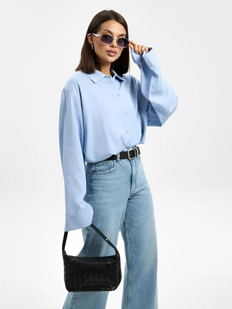 Sac en simili vegan tressé femme, sac baguette épaule et main, design luxe, format compact, tendance 2025, modèle Juliette - Sac à main - Noir