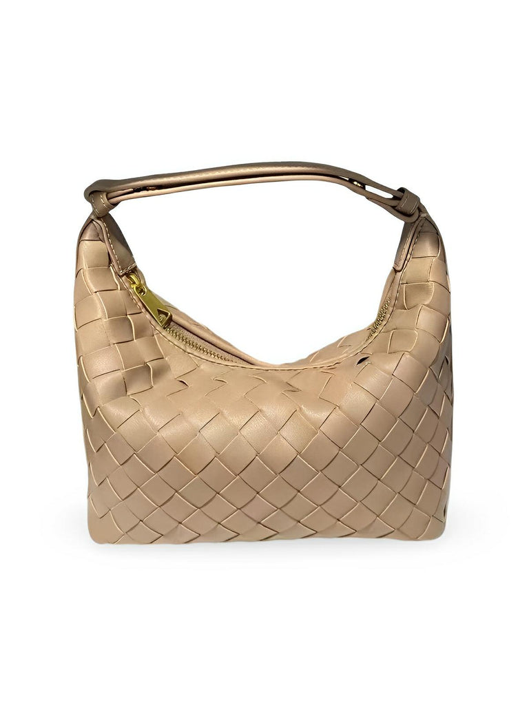 Sac en simili vegan tressé femme, sac baguette épaule et main, design luxe, format compact, tendance 2025, modèle Juliette - Sac à main - Rose