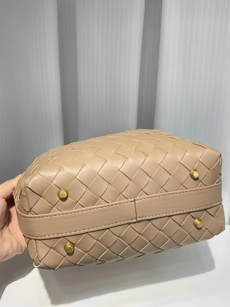 Sac en simili vegan tressé femme, sac baguette épaule et main, design luxe, format compact, tendance 2025, modèle Juliette - Sac à main - Rose