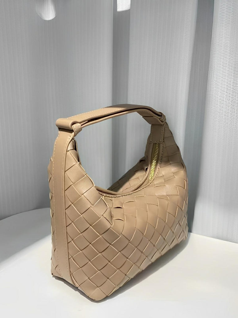 Sac en simili vegan tressé femme, sac baguette épaule et main, design luxe, format compact, tendance 2025, modèle Juliette - Sac à main - Rose