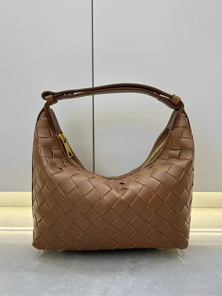 Sac en simili vegan tressé femme, sac baguette épaule et main, design luxe, format compact, tendance 2025, modèle Juliette - Sac à main - Marron