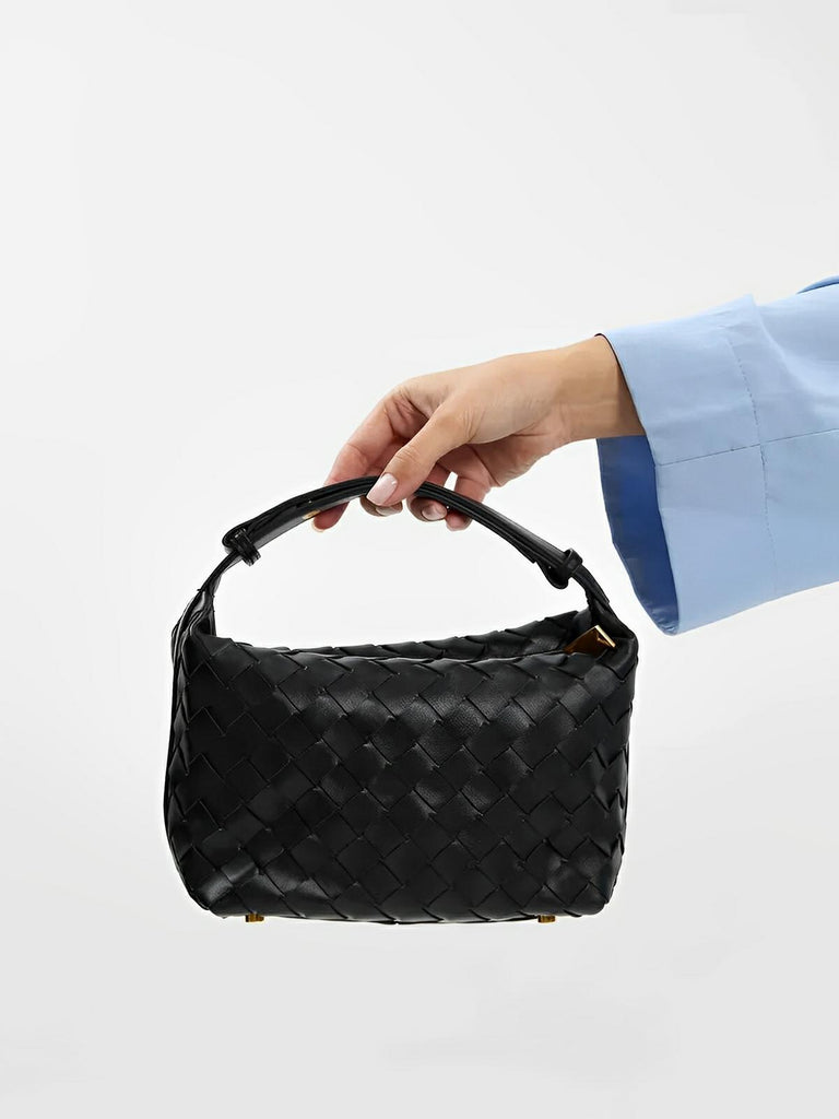 Sac en simili vegan tressé femme, sac baguette épaule et main, design luxe, format compact, tendance 2025, modèle Juliette - Sac à main - Noir