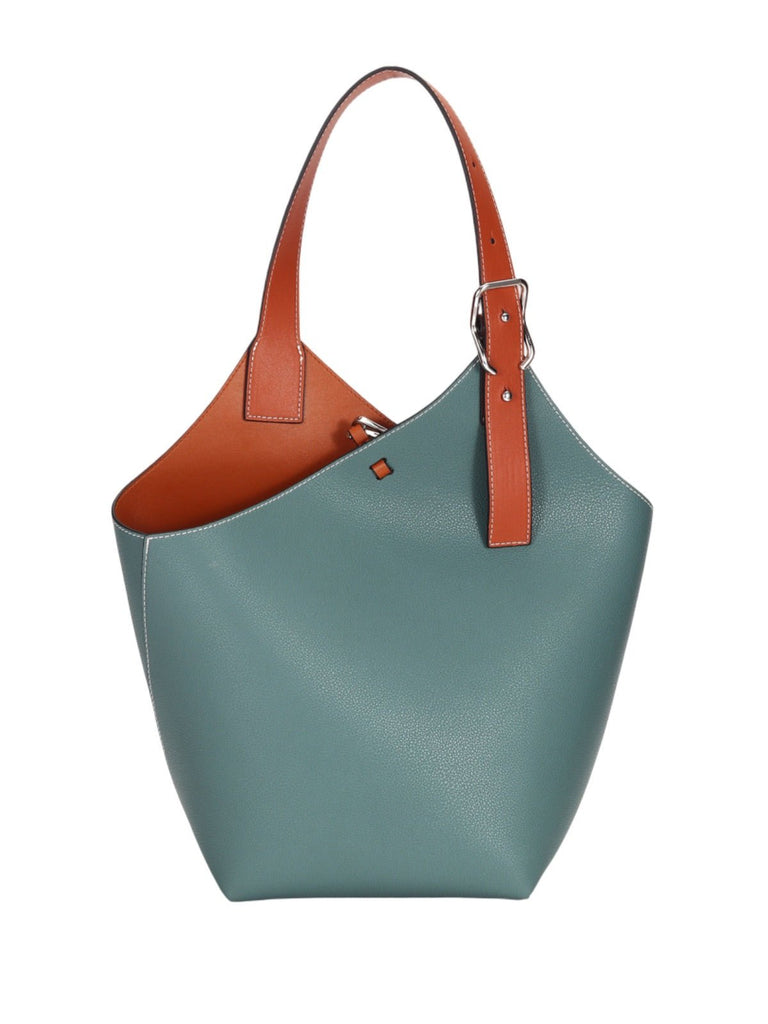 Sac seau en cuir, porté épaule, design minimaliste, grand volume, fermeture boucle, modèle tendance, modèle Marla - Sac à main - Vert